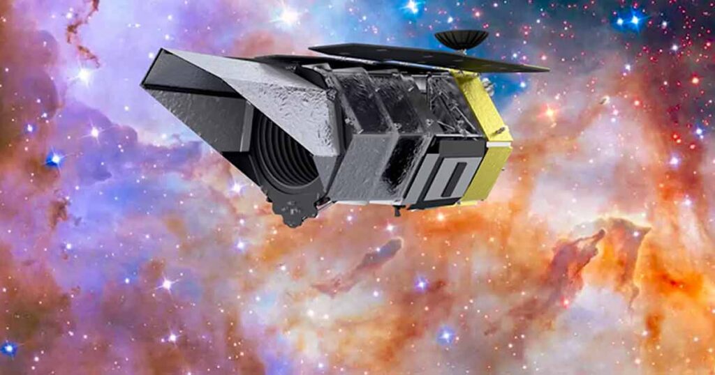 Космический телескоп Нэнси Роман на фоне звезд и галактик