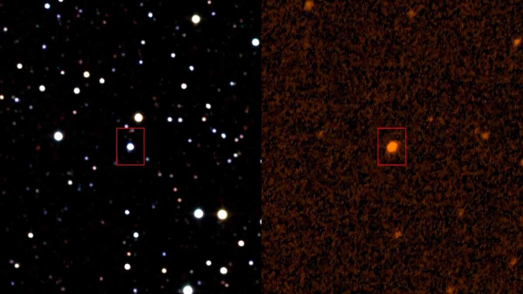 Звезда Табби (KIC 8462852) в инфракрасном (2MASS) и ультрафиолетовом (GALEX) диапазонах