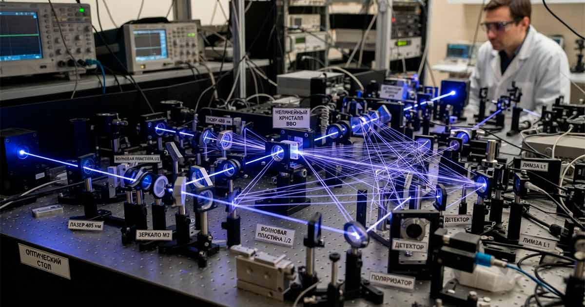Эксперимент Фейнмана доказан и раскрывает тайны квантового мира 1 Лазерная установка зеркал и кристаллов, подтверждающая эксперимент Фейнмана и тайны квантового мира.