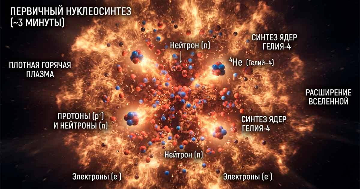 Первичный нуклеосинтез в ранней Вселенной и образование гелия после Большого взрыва