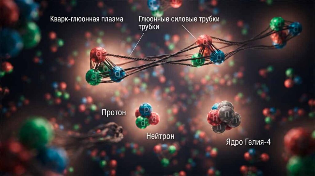 Формирование протонов, нейтронов и первых легких ядер из кварков в ранней Вселенной