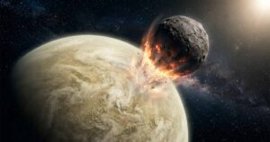 Съеденная луна Венеры и тайны эволюции планет 1 Венера поглощает свою каменистую луну на фоне космоса.