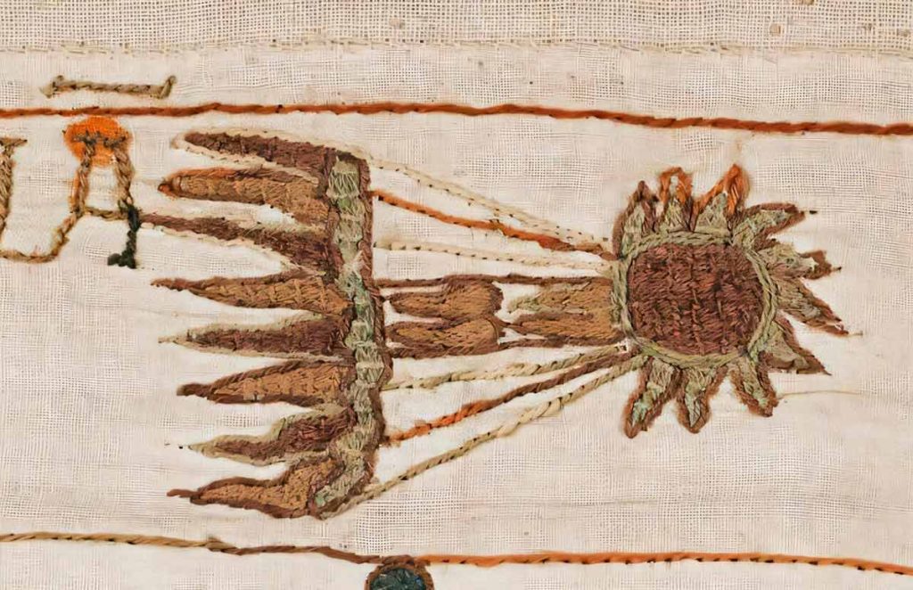 Комета Галлея 1066 года, вышитая шерстью на льняном гобелене из Байё.