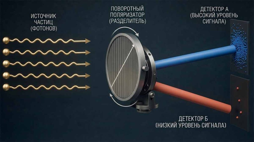 Неизданная рукопись Шредингера открывает истинные взгляды физика на квантовую случайность 2 Схема эксперимента с поляризатором, суть которого объясняет рукопись Шредингера о квантовой случайности.