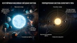Два семейства планетных систем раскрывают неожиданную связь с родными звездами 1 Концепция двух типов архитектоники: семейства планетных систем вокруг звезд разной массы и металличности.