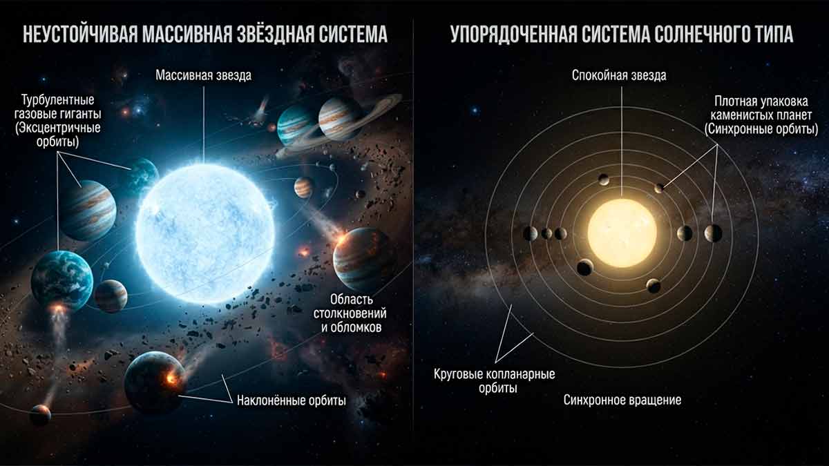 Концепция двух типов архитектоники: семейства планетных систем вокруг звезд разной массы и металличности.