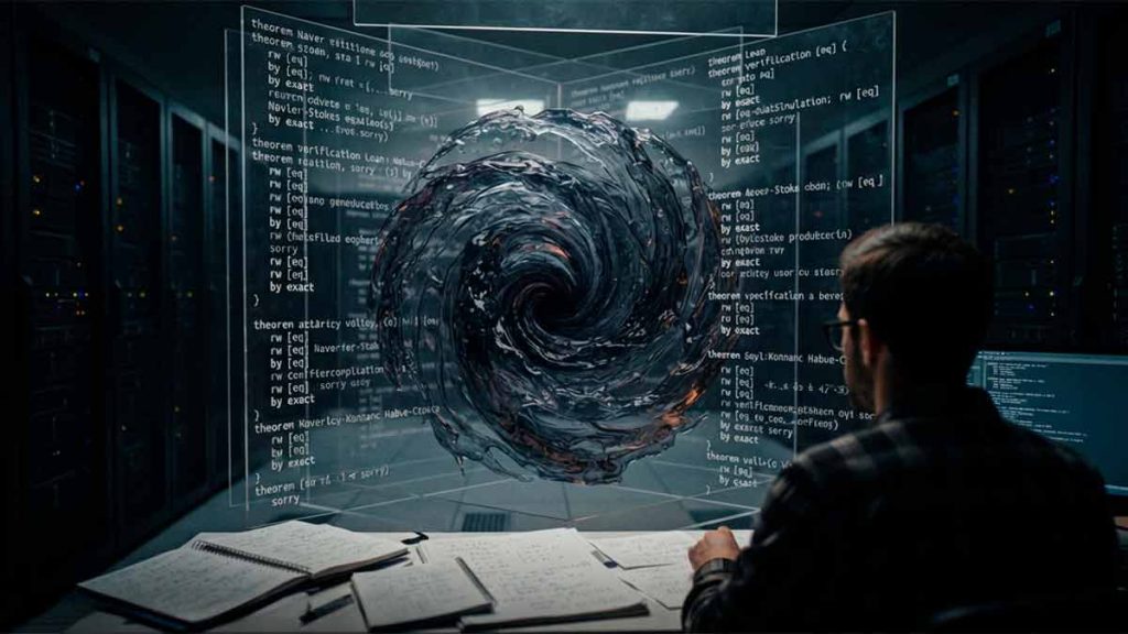 Как уравнения Навье-Стокса от OpenAI раскололи научный мир 7 Искусственный интеллект и формулы уравнения Навье-Стокса OpenAI на фоне цифрового кластера.